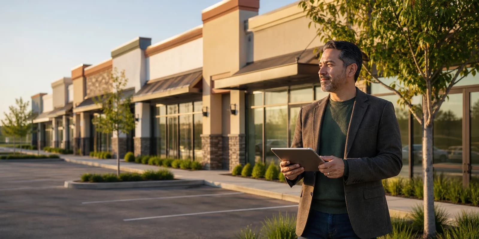 Commercial property owner reviewing his retail property
