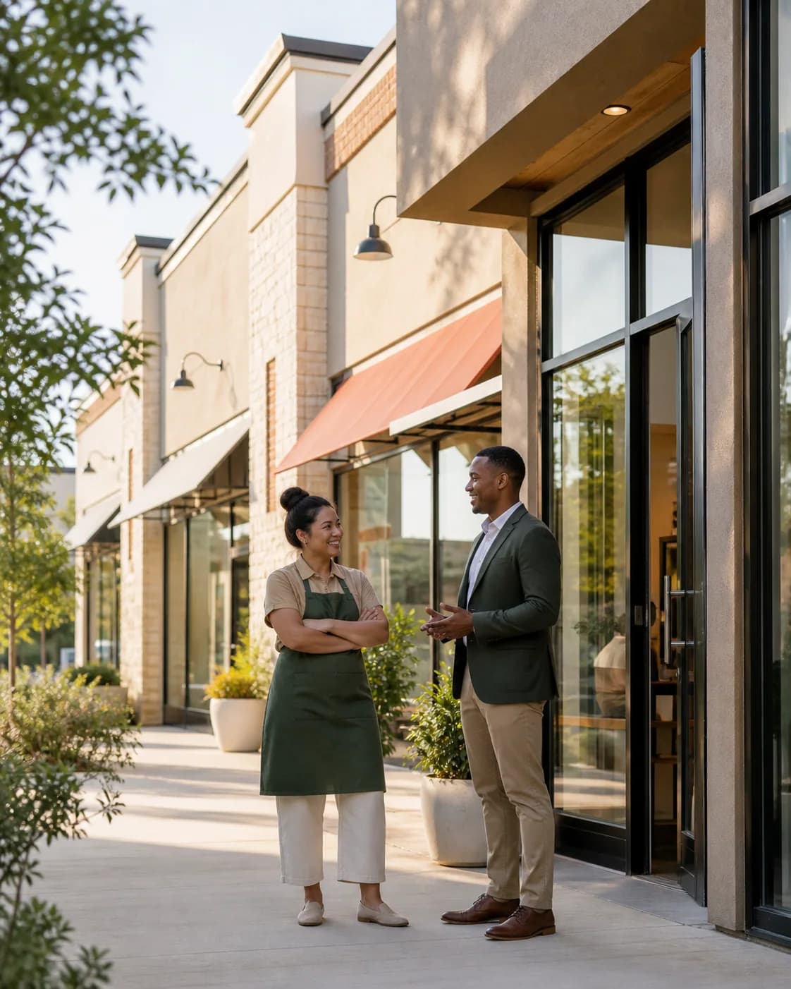 Commercial property owner speaking with a small business tenant